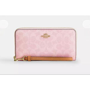 NEW Coach Powder Pink Long Zip Around Wallet In Signature Canvas NWT
